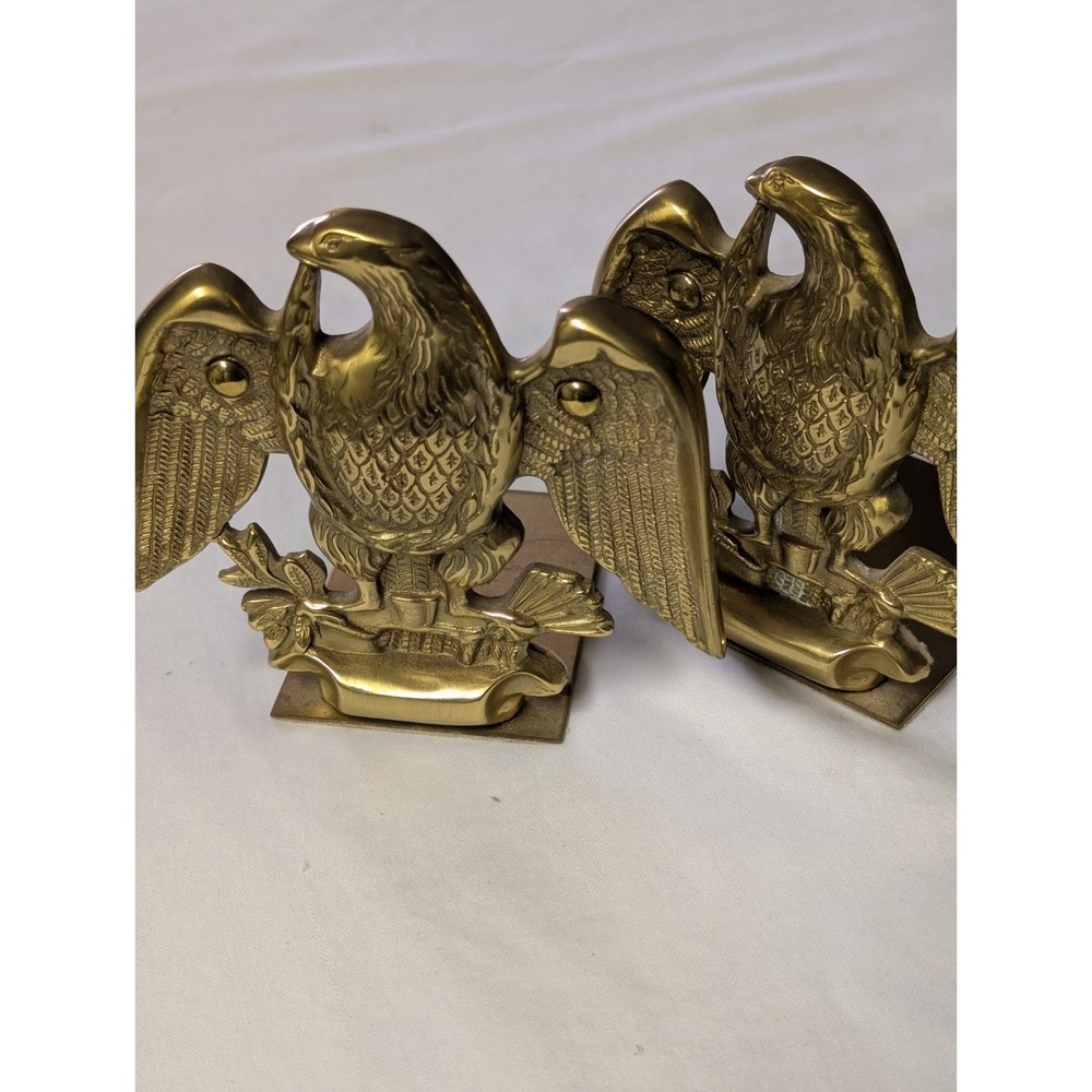 Baldwin Vintage Solid Brass American Eagle Bookends Pair Of 2 Felt Bottom